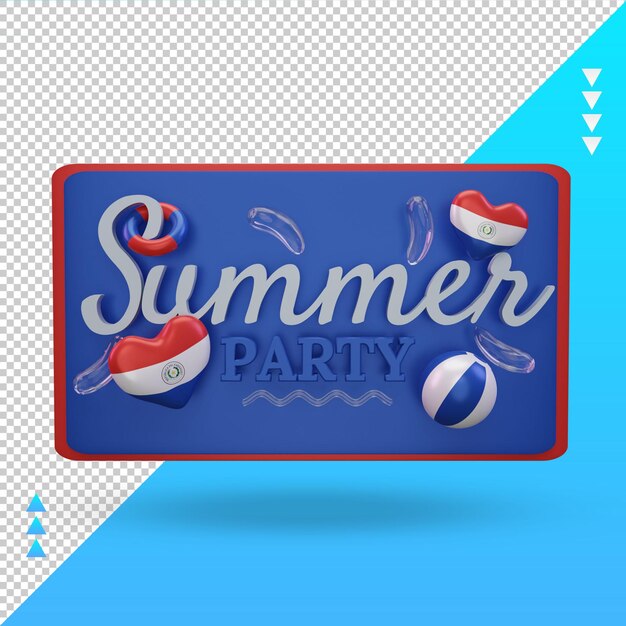 3D-Sommerfesttag Liebe Paraguay-Flagge, die Vorderansicht wiedergibt