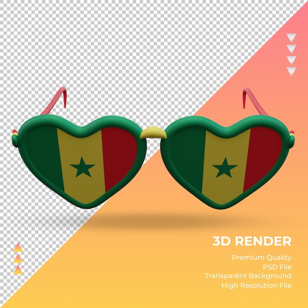 3d-sonnenbrillen lieben die senegalesische flagge, die die vorderansicht wiedergibt