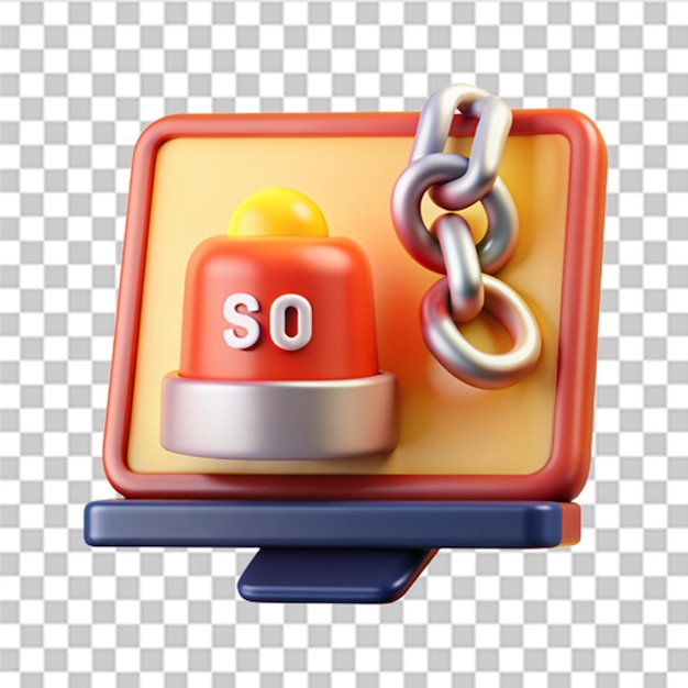 3D SOS Texto de emergencia en la computadora Alarma de emergencia Cadena rota Servicio de ayuda SOS Vector moderno y de moda en estilo 3D