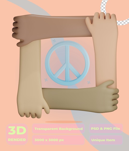 PSD 3d sosteniendo la mano juntos para la ilustración de la paz con fondo transparente