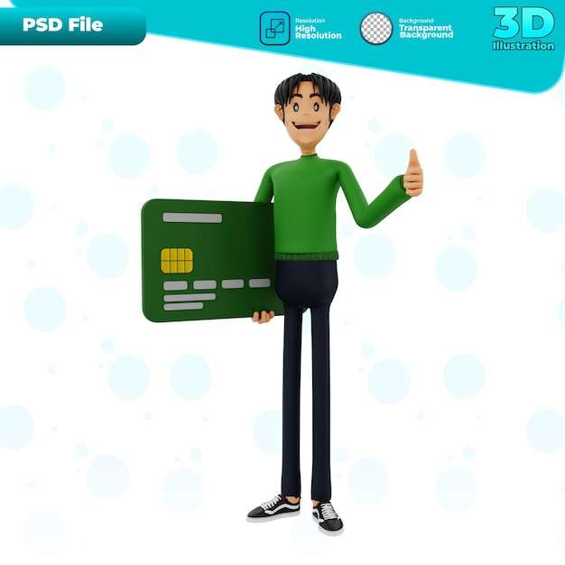 PSD 3d sosteniendo una tarjeta de crédito