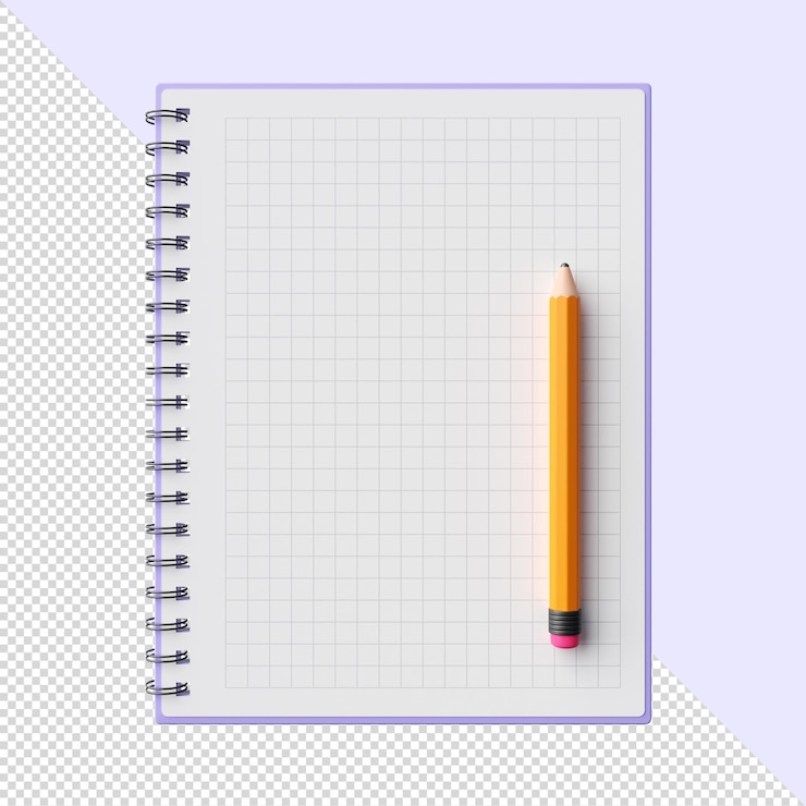 PSD 3d-spiral-notebook mit gelbem bleistift