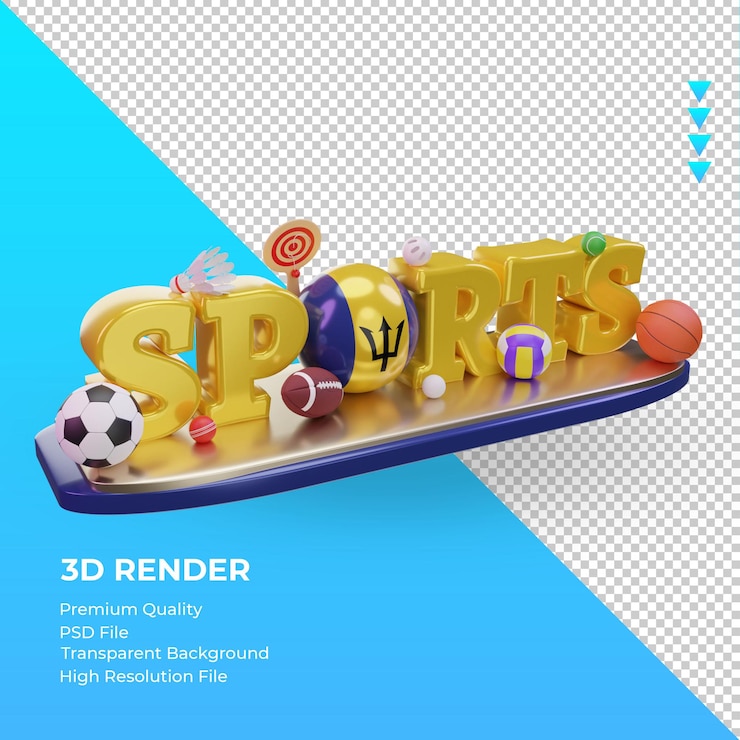 PSD 3d sports day barbados flag rendering vista izquierda