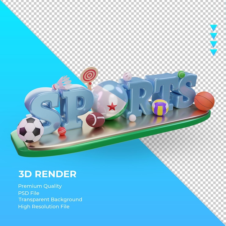 PSD 3d sports day djibouti flag rendering vista izquierda