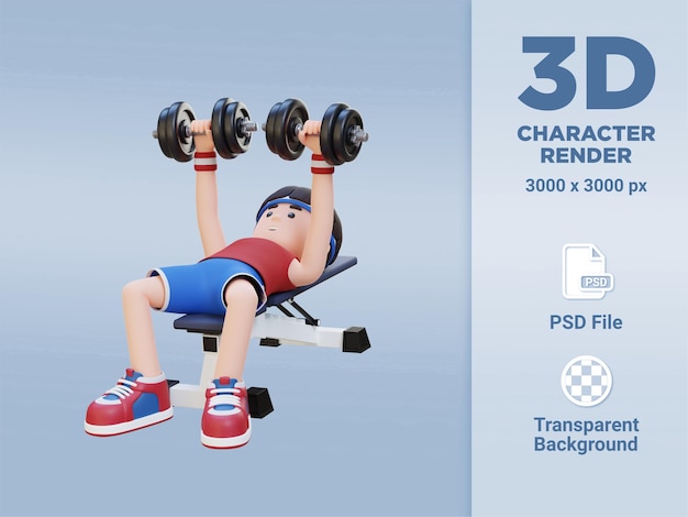 3d Sportsman Character Sculpting Muscular Physique With Dumbbell Bench Press