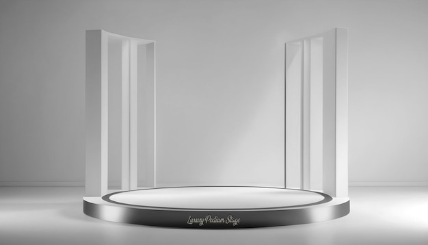 PSD 3d stand de pódio redondo branco com cor de gradiente metálico palco de pedestal realista para apresentação