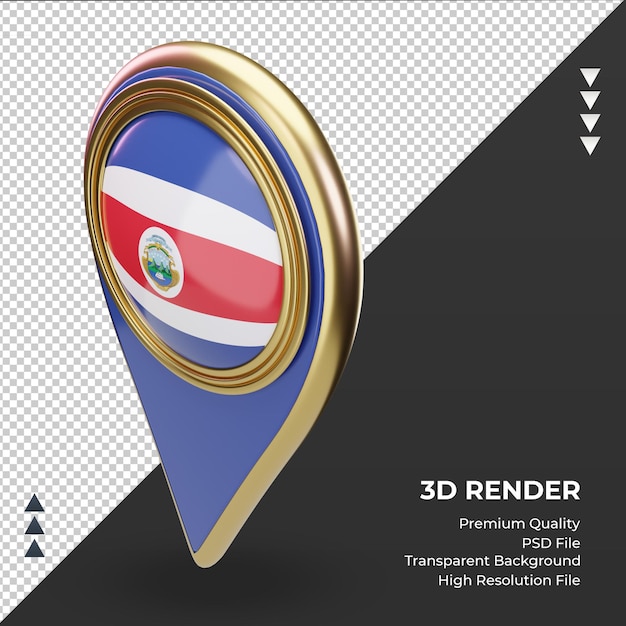 PSD 3d-standort-pin costa rica-flagge, die rechte ansicht rendert