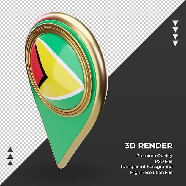 3d-standort-pin guyana-flagge, die rechte ansicht rendert