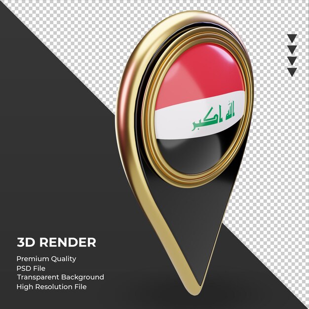 3d-standort-pin-irak-flagge-rendering linke ansicht