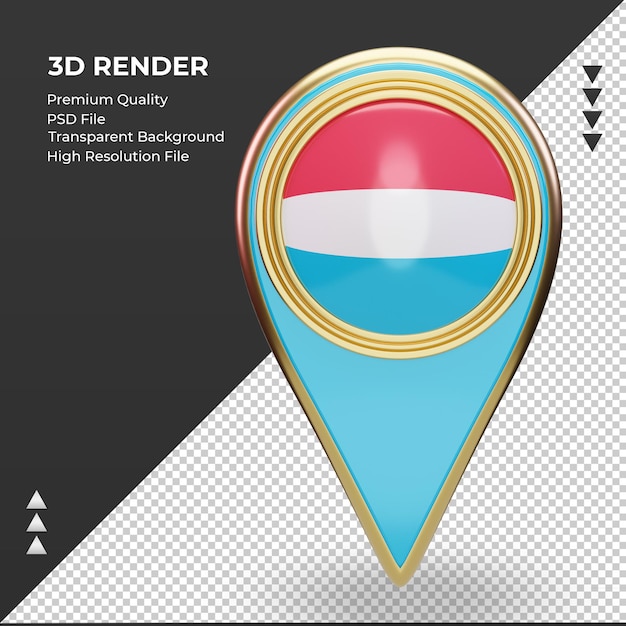 3d-standort-pin luxemburg-flagge-rendering-vorderansicht