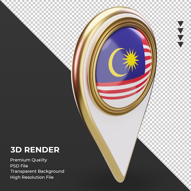 PSD 3d-standort-pin malaysia flagge rendering linke ansicht