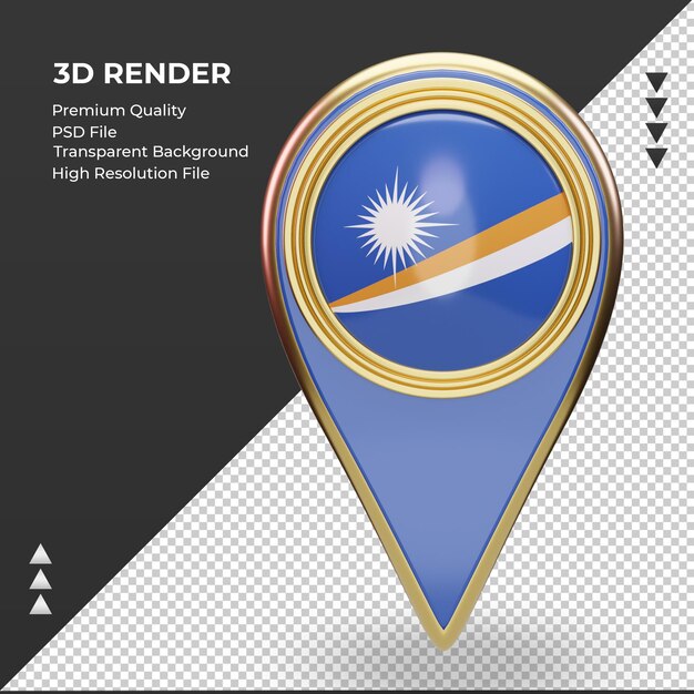 3d-standort-pin marshall-inseln-flagge-rendering-vorderansicht