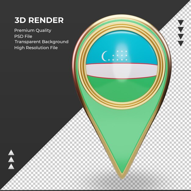3D-Standort-Pin Usbekistan-Flagge-Rendering-Vorderansicht