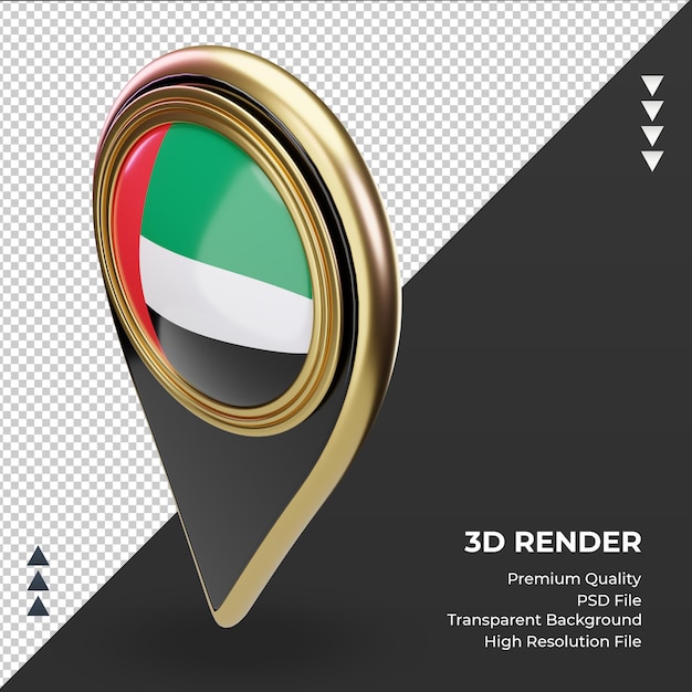 PSD 3d-standort-pin vereinigte arabische emirate-flagge, die rechte ansicht rendert