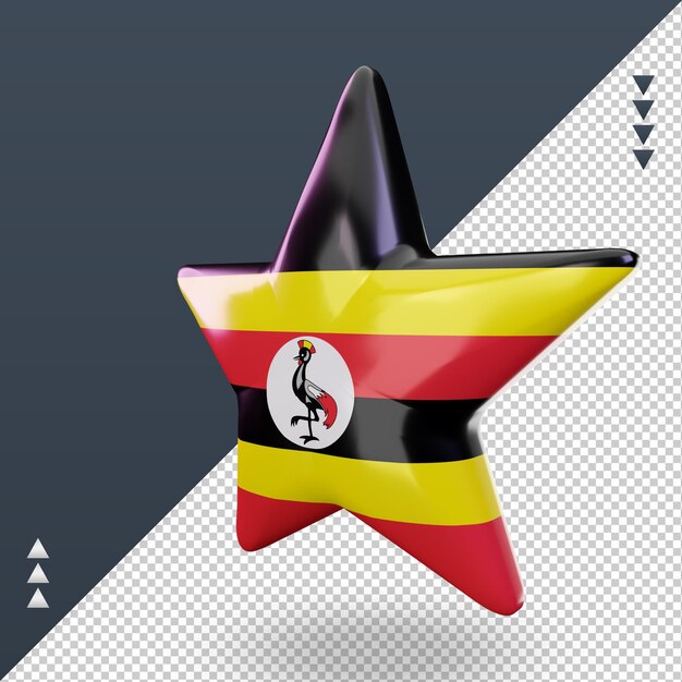 PSD 3d star rendu du drapeau de l'ouganda vue de droite