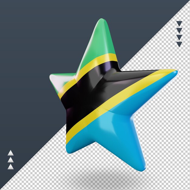 PSD 3d star rendu du drapeau de la tanzanie vue de droite