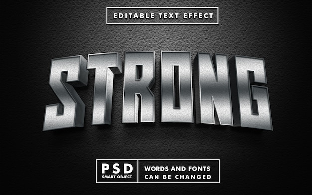 3D starker Texteffekt. Bearbeitbarer Texteffekt mit Metallstruktur. PSD-Mock-Up mit Smart Object