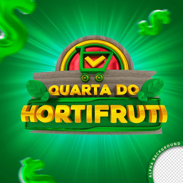 3d-stempel auf portugiesisch für die zusammensetzung mittwoch des hortifruti-supermarktes für obst und gemüse