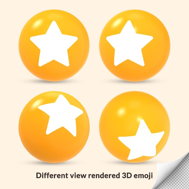 3d-stern-emoji-reaktionssymbol mit unterschiedlicher ansicht gerendert