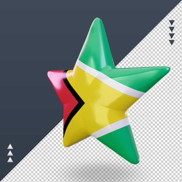 PSD 3d-stern guyana-flagge, die rechte ansicht rendert