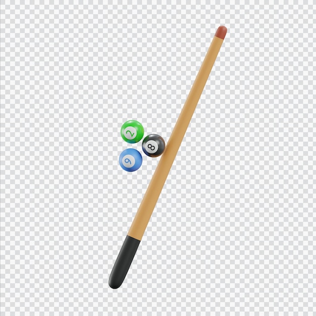 3d-stik-billard mit ball in 3d-rendering isoliert