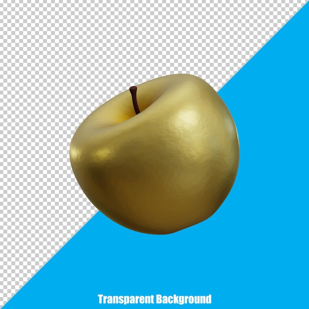 3d stilisierter realistischer goldener apfel auf transparentem hintergrund