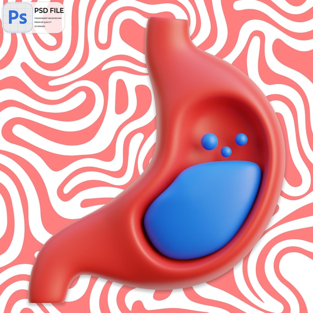 3D Stomach Render Icon Isolato PNG Illustrazione PSD Template