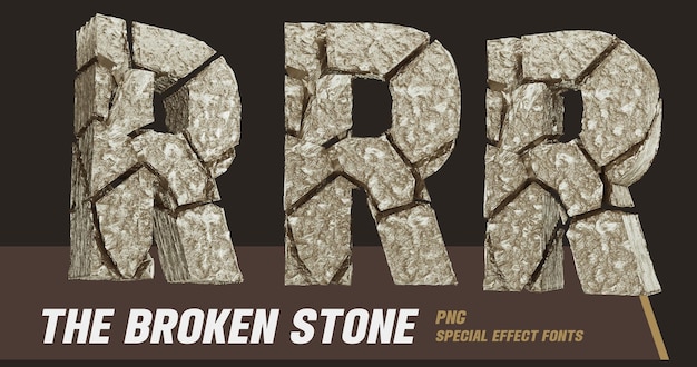 PSD 3d stone style series multi view lettre r