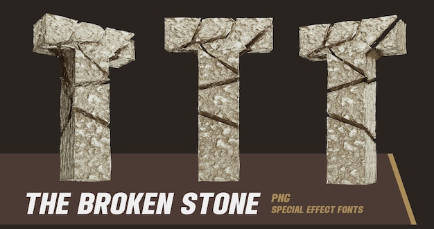 PSD 3d stone style series vista múltiple letra t