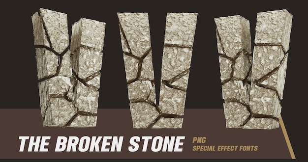 PSD 3d stone style series vista múltiple letra v