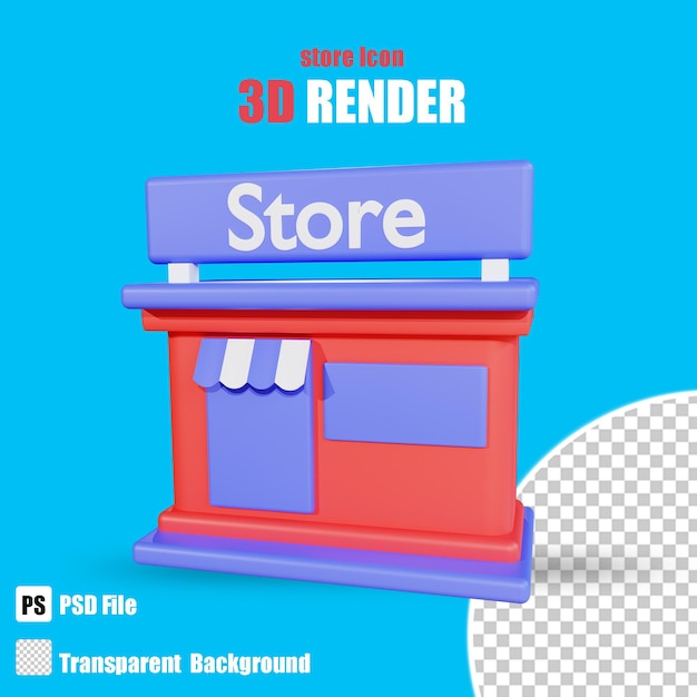 PSD 3d store icon mit transparentem hintergrund