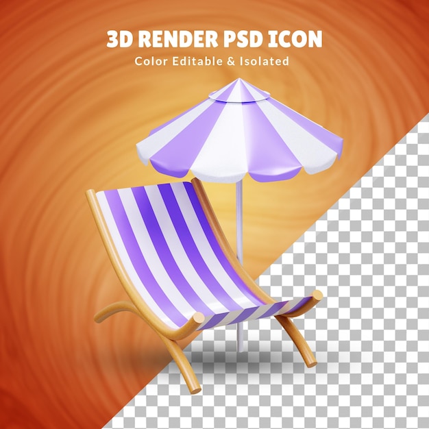 3d-strandstuhl-illustration oder 3d-strandstuhl- und sonnenschirm-szenenillustration