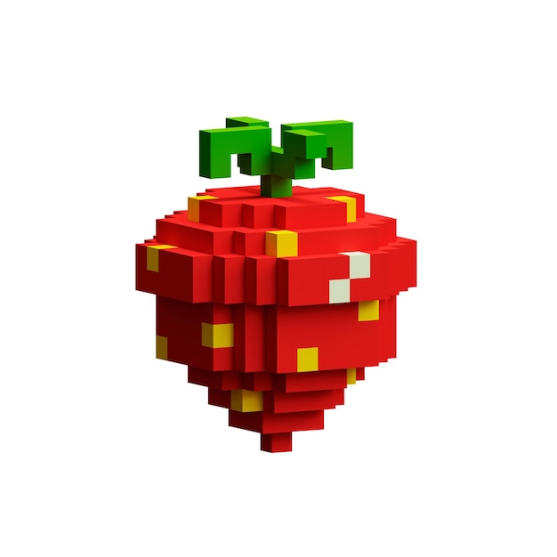 3d strawberry icon pixel berry png 3d pixel art fruit retro game fruit asset voxel food pack