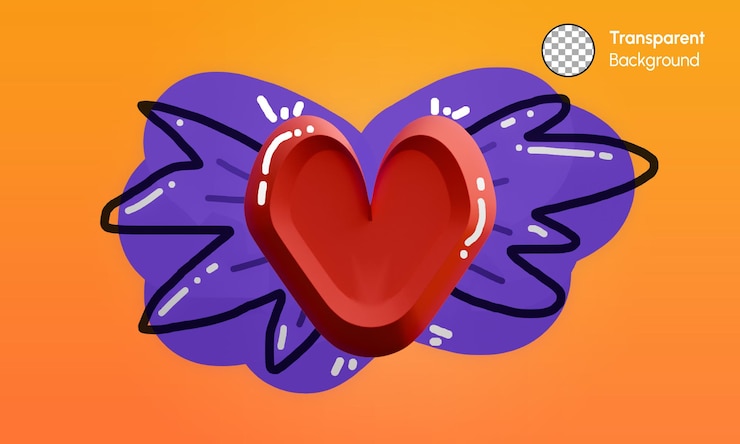 PSD 3d stylized heart with handpaint