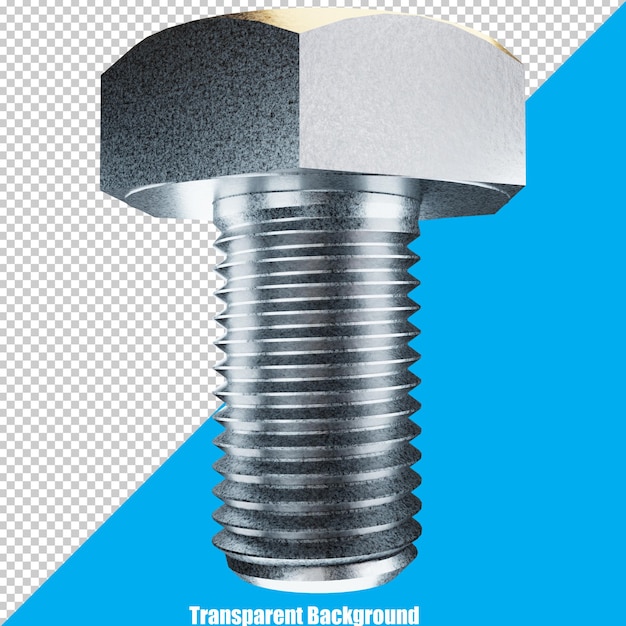 3D Stylized Stainless Steel hex bolt on transparent background