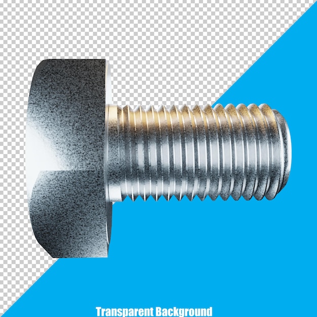 3D Stylized Stainless Steel hex bolt on transparent background