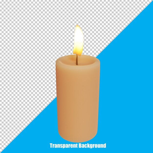 3D stylizovaná svíčka s plamenem na průhledném pozadí