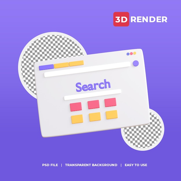 3D-Suchmaschinensymbol mit transparentem Hintergrund