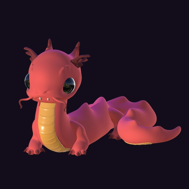 3D süßer chinesischer roter Shio-Drache mit großen Augen