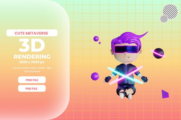 3d süßer mann mit vr metaverse illustration premium psd