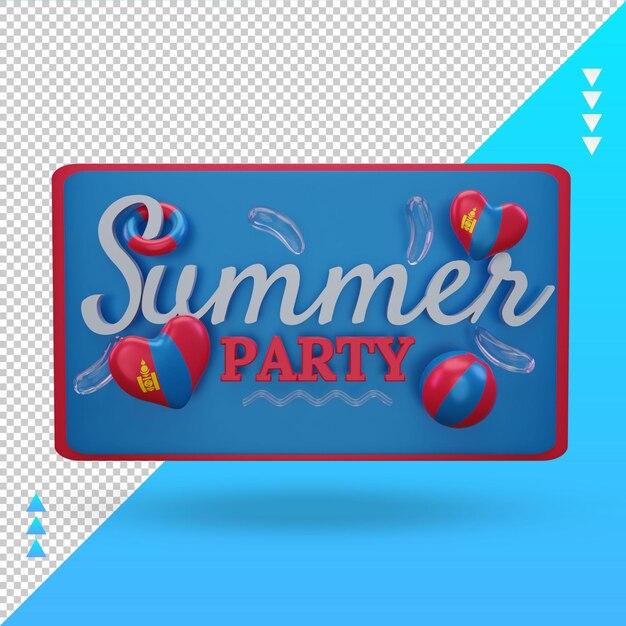 3d Summer Party Day Amour Mongolie Drapeau Rendu Vue De Face