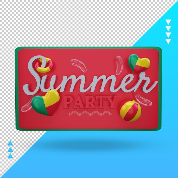 3d Summer party day love Benin flag rendering vista frontal