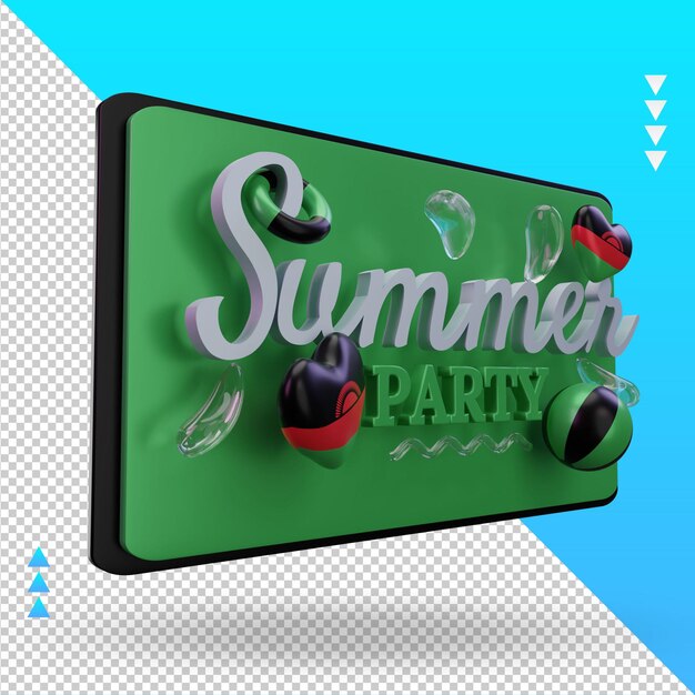 PSD 3d summer party day love malawi flag rendering vista izquierda