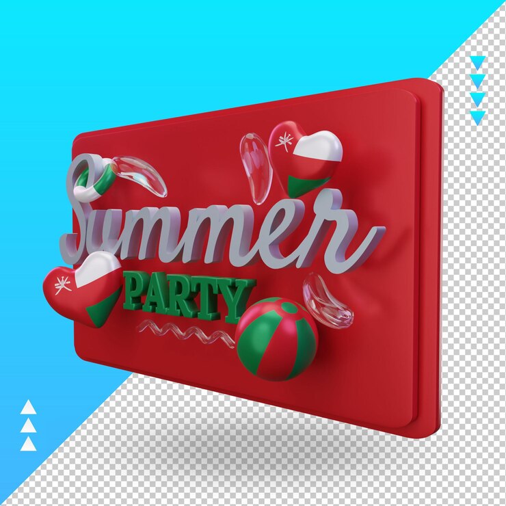 PSD 3d summer party day love oman flag rendering vista derecha