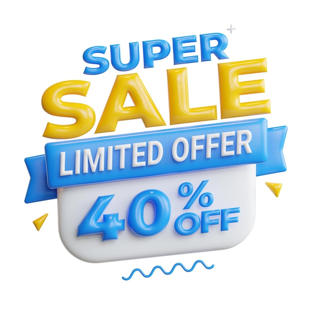 3d Super oferta de venta y banner de descuento ilustración e icono de representación de alta calidad
