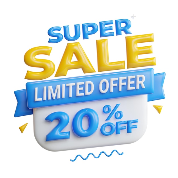 3d-super-sale-angebot und rabatt-banner, hochwertige renderillustration und symbol