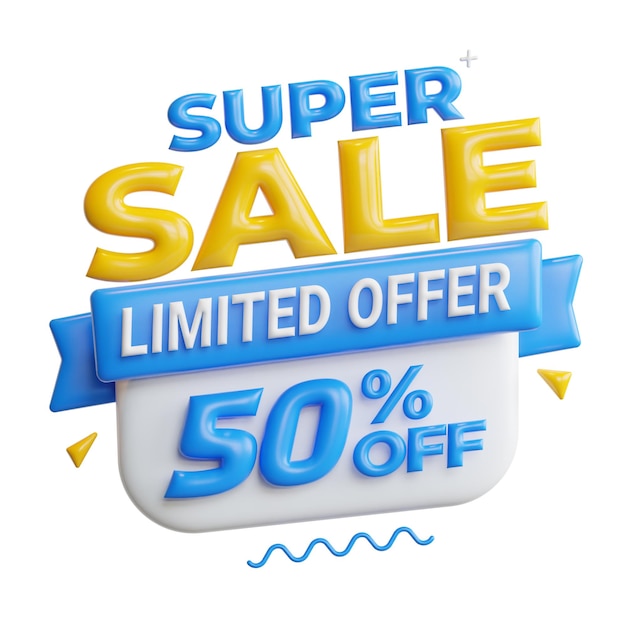 3d-super-sale-angebot und rabatt-banner, hochwertige renderillustration und symbol