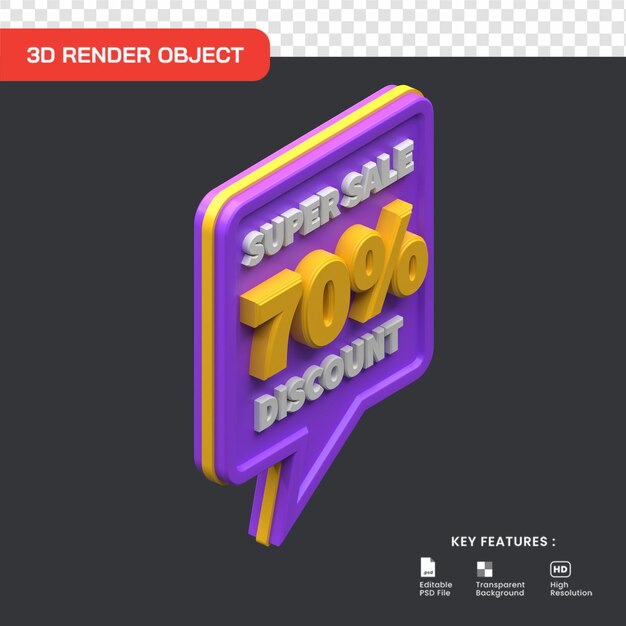 3d Super Vente 70 Pour Cent De Remise Isolée. Utile Pour Le Cyber Lundi Et L'illustration Des Achats En Ligne