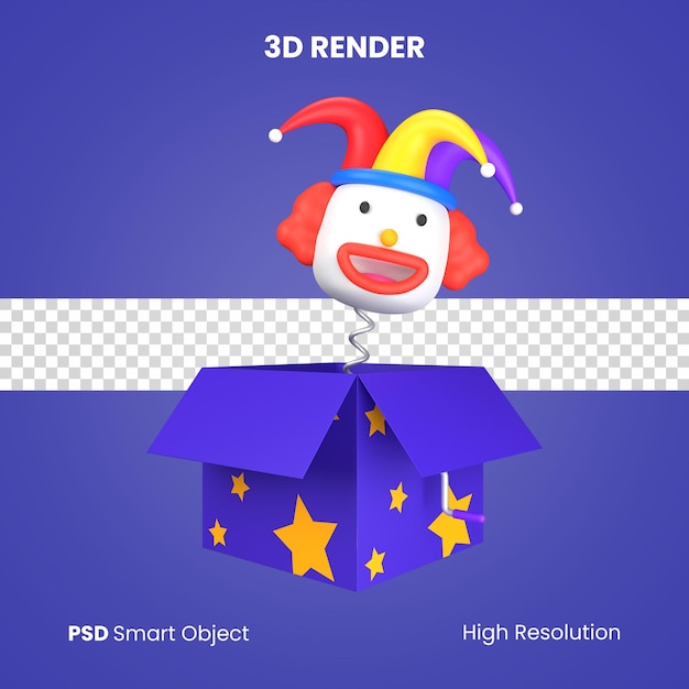 PSD 3d surprise box clown head april fools render isoliert