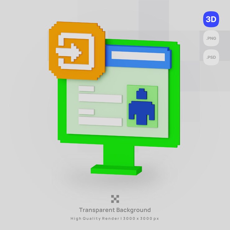 PSD 3d-symbol-anmeldeseite internet-sicherheits-voxel-illustrationskonzept-symbol
